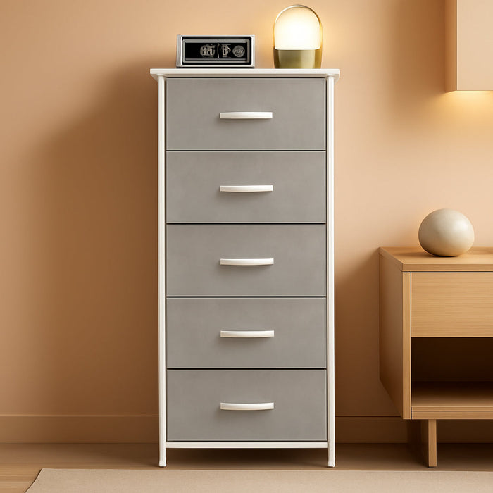 Dresser for Bedroom with 5 Storage Drawers, 48" Tall Dresser Chest of Drawers Fabric Dresser with Sturdy Steel Frame, Light Grey