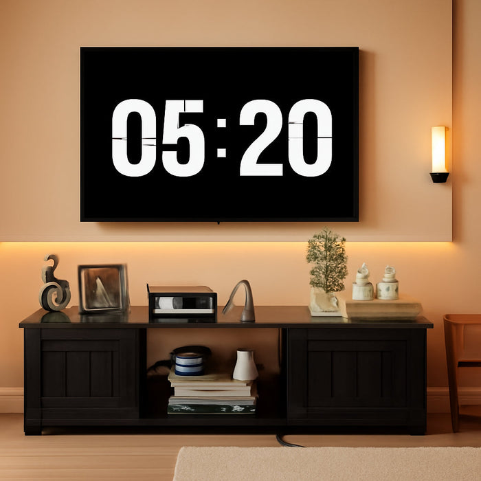 Farmhouse Floating TV Stand with Power Outlet, Wall Mounted Entertainment Center with Doors, Floating Media Console Cabinet with Storage, for Living Room, Bedroom, Black TVBK401E01