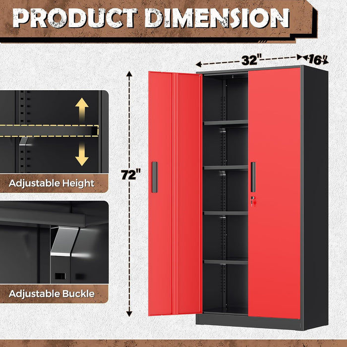 72 Inches Black Red Powdercoated Industrial Cabinet