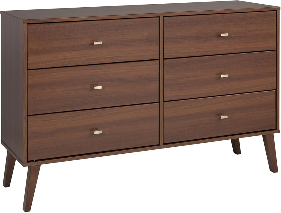 Cherry 52-Inch Wide-Profile Mid-Century Six-Drawer Dresser