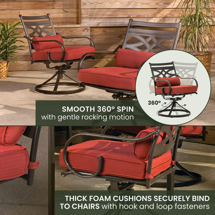 Montclair 7-Piece Outdoor Dining Set with 6 Swivel Rockers, Chili Red Cushions and Stamped Steel Rectangular Dining Table, Patio Dining Set for 6, Premium All-Weather Patio Furniture for Deck