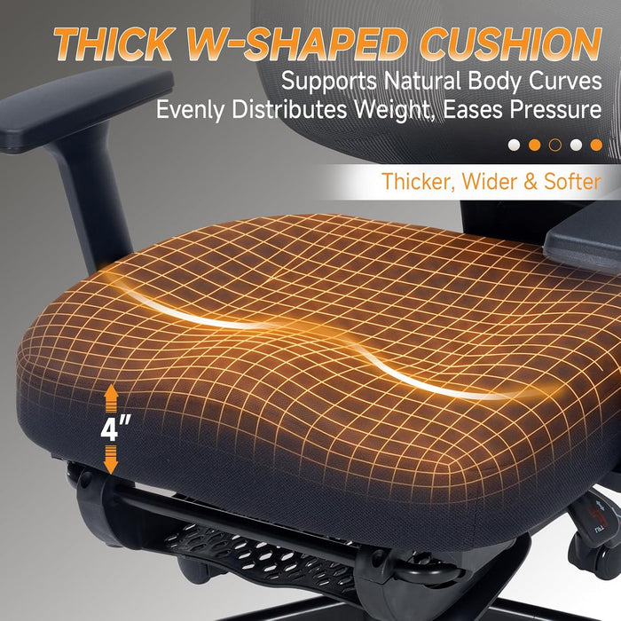 Ergonomic Office Chair with Footrest, 90-160° Reclining Mesh Desk Chair, 3D Armrest & 2D Headrest & Comfortable Lumbar Support, High Back Mesh Computer Chair for Home Office Long Hours, Tilt Lock