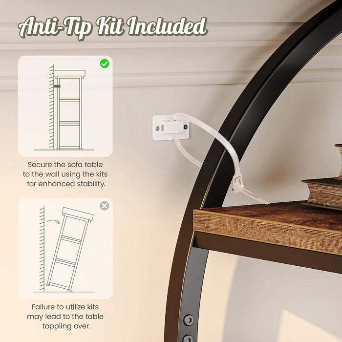 41.3 Inch Entryway Table, Industrial Console Sofa Table with Storage, Accent Table with Shelves, for Entry, Hallway, Entrance, Foyer, O-Shaped Metal Frame, Rustic Brown