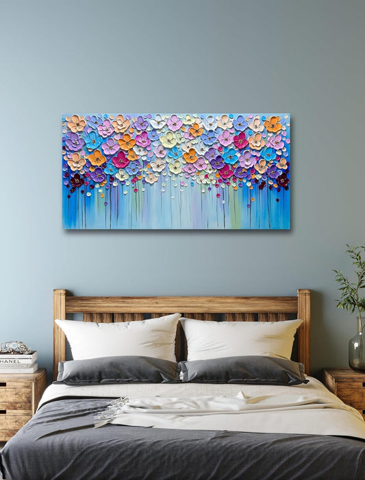 3D Paintings, Modern Abstract Oil Painting Hand Painted on Canvas Abstract Artwork Picture Wall Decoration for Living Room - Gorgeous Flowers Wall Art-24X48 Inch