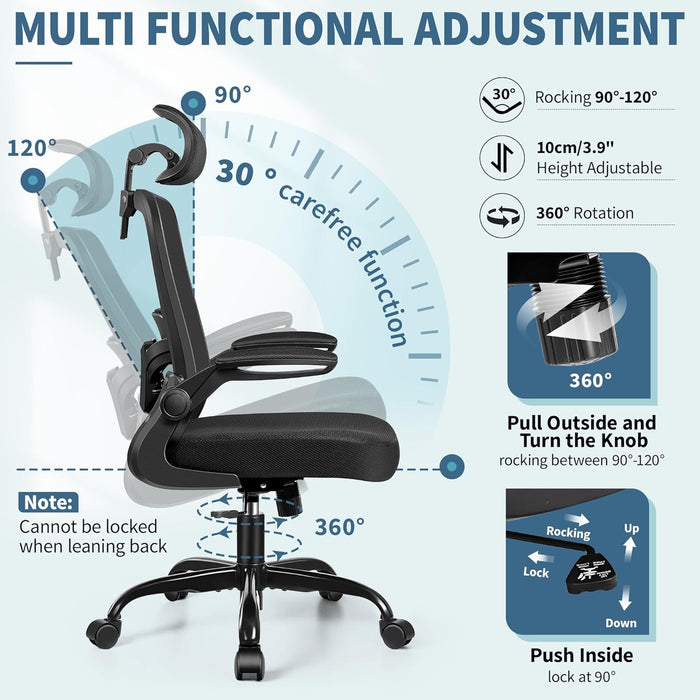 Office Chair, Desk Chair with Adjustable Lumbar Support, Ergonomic Computer Chair with High Back and Armrest, Adjustable Height Gaming Chair Home Office Swivel Chair(Black)