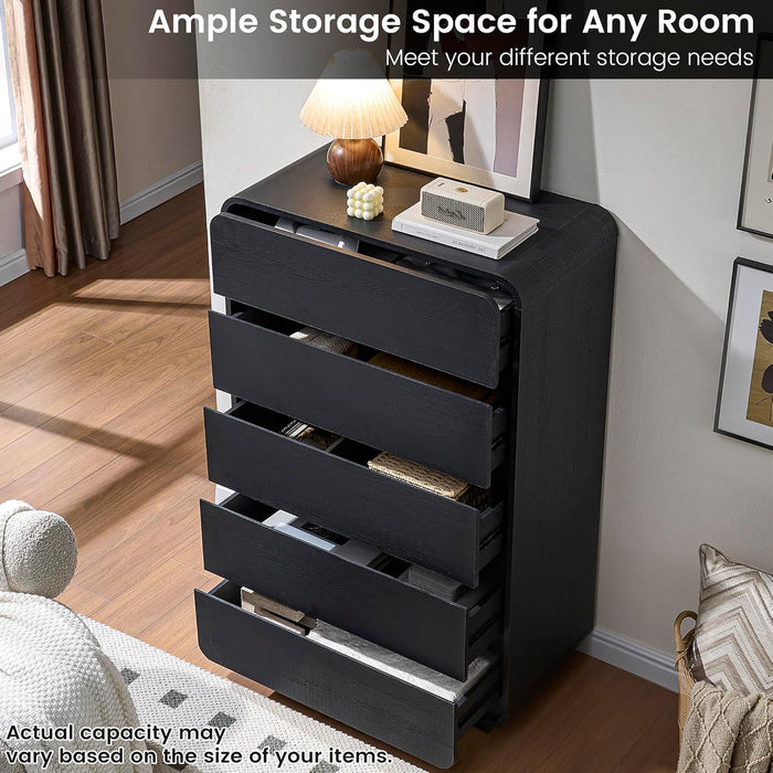 Black Hardwood Dresser With Curved Front StoragePanel