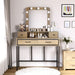 Vanity Desk with Mirror and Lights, Makeup Vanity with 3 Color Dimmable Lighted Hollywood Mirror, Brown Makeup Table with 4 Drawers, Large Dressing Table for Women Girls