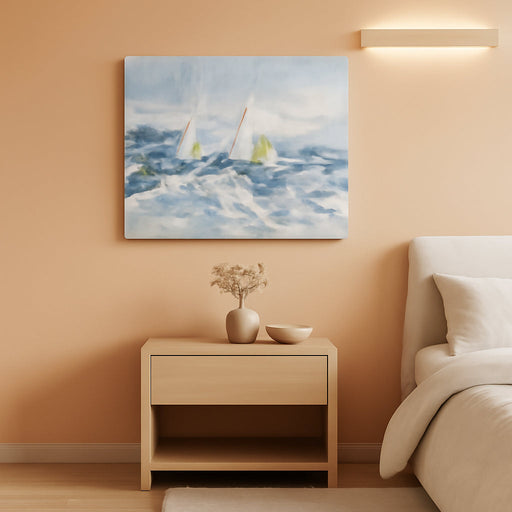 Wave 3D Textured Ocean Wall Art for Living Room Blue Seascape Sailboat Canvas Coastal Painting Artwork for Christmas Gift Bedroom Bathroom Home Office Wall Decor, Large 40"X20"