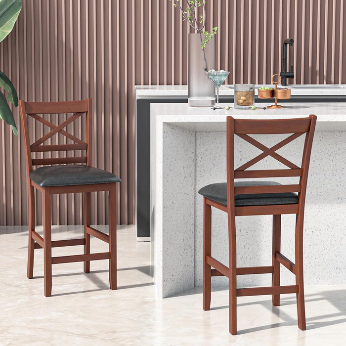 Barstools Set of 2, 25” Counter Height Mid Century Modern Island Chairs with Back, Soft Cushion & Faux Leather Seat, Simplistic Armless Kitchen Stools for Home, Cafe Shop, Restaurant, Pub