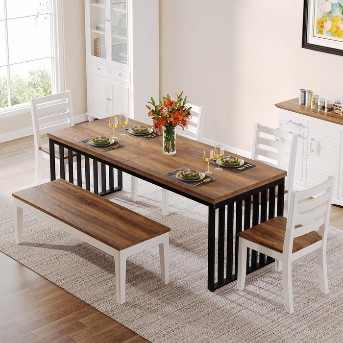 Tribesigns Industrial Dining Table for 6-8 Person, 78.74" Long Rectangle Dining Table Wood Kitchen Table with Heavy Duty Metal Frame for Living Room and Dining Room (Brown & Black)