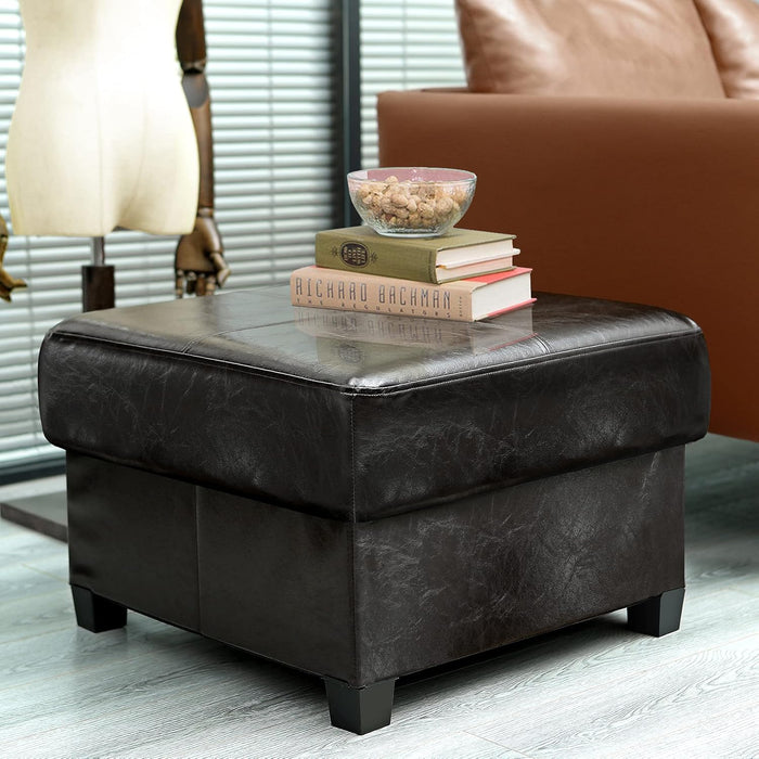 Folding Storage Bench, Cube PU Leather Footstool with Legs, Coffee Table, Ottoman with Storage for Living Room, 23.6 X 23.6 X15 Inches, Black