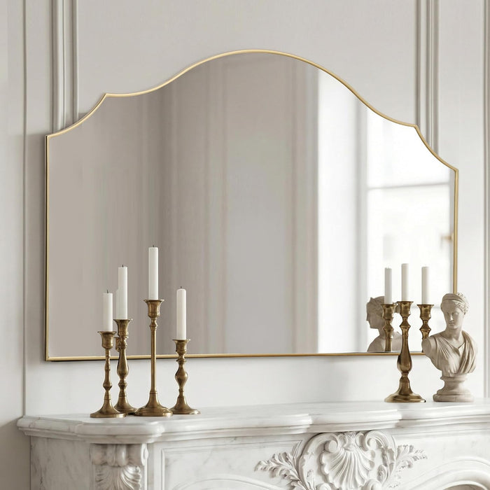 Gold Scalloped Wall Mirror: 47"X31" Large Wooden Fireplace Mirror