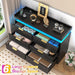 6 Drawer Dresser for Bedroom, Black Dresser with LED Lights and Power Outlet, Modern Chest of Drawers for Closet, Double Wide Drawer Organizer Cabinet for Bedroom, Living Room, Entryway, Hallway