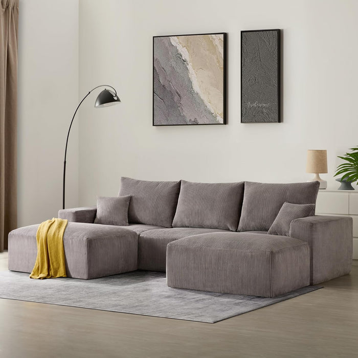 40" Square Stuffed Ottoman Pouf for Sofa Couch, Corduroy Poufs with Foam Chunk Filling, Furry & Fluffy Pouf Footstool Movable Ottoman. 40 * 31 Floor Poufs Foot Rest for Living Room, Grey(2 Piece Set)