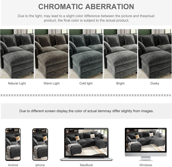 107Inch Cloud UShaped Sofa Grey Removable PillowCovers