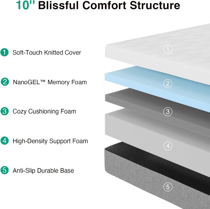 10 Inch Twin XL Mattress, Gel Memory Foam Mattress Twin XL Size