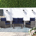 4 Piece Outdoor Patio Furniture Set, Outdoor Sectional Furniture, Wicker Sectional Conversation Sofa Set with Glass Table and Cushions (4 Piece Navy)