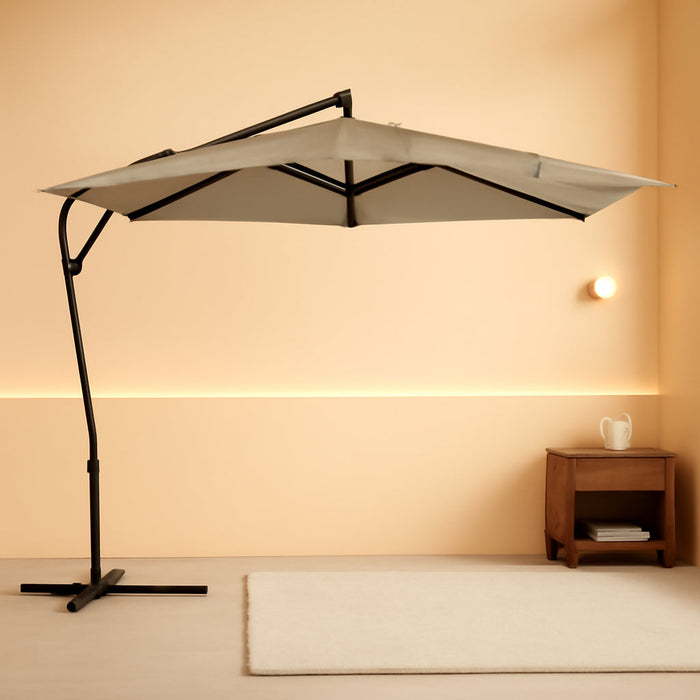 10FT Offset Patio Umbrella, Cantilever Hanging Umbrella with Infinite Tilt, Fade-Resistant Water-Repellent Canopy & Cross Base for Yard, Garden & Deck
