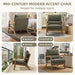 Mid Century Modern Accent Chair, Linen Fabric Upholstered Lounge Arm Chair with Solid Wood Frame and Soft Cushion for Living Room, Bedroom, Balcony (1, Green)