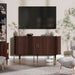 63" Sideboard Buffet Cabinet with Storage,Mid Century Modern Fluted Accent Coffee Bar Console Table,Tambour Sliding Doors& Adjustable Shelf for Kitchen, Living Room, Entryway，Walnut