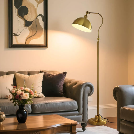Bright LED Reading Floor Lamp with Remote and Bluetooth Dimming,Adjustable Brightness and Color Temperature, Brass Gold Brushed Iron Lampshade,59" Modern Standing Lamp for Living Room Bedroom Office