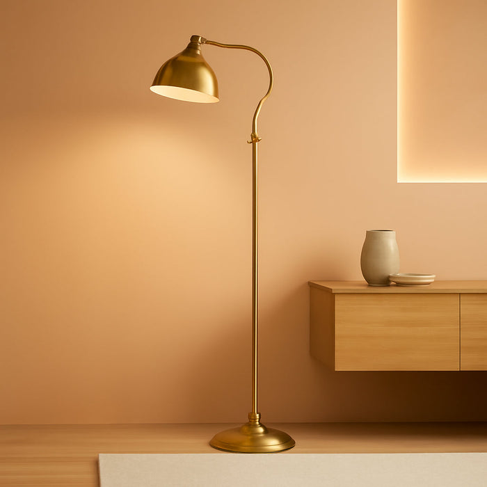 Bright LED Reading Floor Lamp with Remote and Bluetooth Dimming,Adjustable Brightness and Color Temperature, Brass Gold Brushed Iron Lampshade,59" Modern Standing Lamp for Living Room Bedroom Office