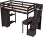 Loft Bed Twin with Desk and Storage Stairs, Space-Saving Wood Bed Frame with Drawers and Shelves, for Teens Adults (Espresso)