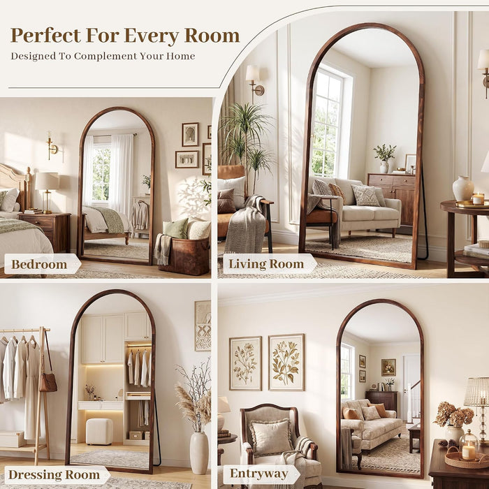 76"X41" Arched Full Length Mirror with Slim Solid Wood Frame,Walnut
