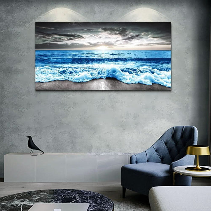 Wall Art for Living Room Large Wall Decor for Office Modern Bedroom Wall Decor Blue Beach Sun Ocean Landscape Canvas Prints Wall Paintings Seascape Framed Pictures Artwork Home Decor 40X20
