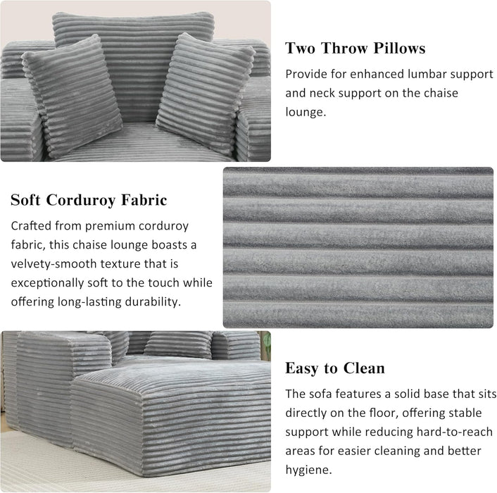 Oversized Chaise Lounge With Deepseat Corduroy Upholstery