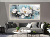Magnolia Wall Art Framed Canvas Wall Decor Living Room, White Floral Picture Wall Decor Teal Painting Flower Textured Large Artwork for Bedroom Dining Room Home Office 48"X24"