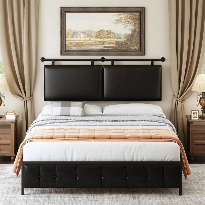 King Size Headboard Wall Mount Headboard, PU Leather Head Board Only Black Hanging Head Boards, Industrial Pipe Modern Bed Backboard for Bedroom (Black, King)