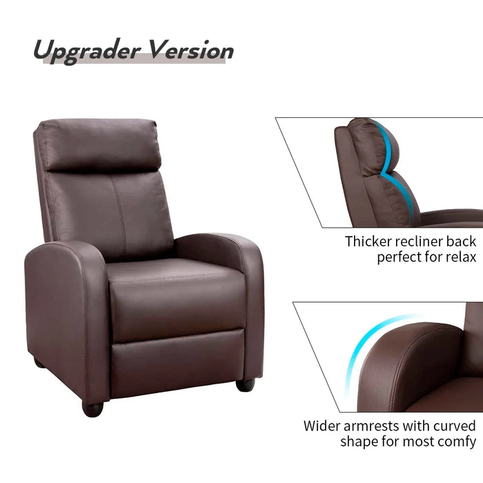 Massage Recliner PU Leather Faux Leather Home Theater Recliner with Padded Seat and Massage Backrest, Brown