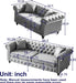 2-Piece Tech Fabric Upholstered Living Room Sofa Set, Including 3-Seater Sofa and Loveseat with Button and Copper Nail on Arms, Four Pillows Included, Grey