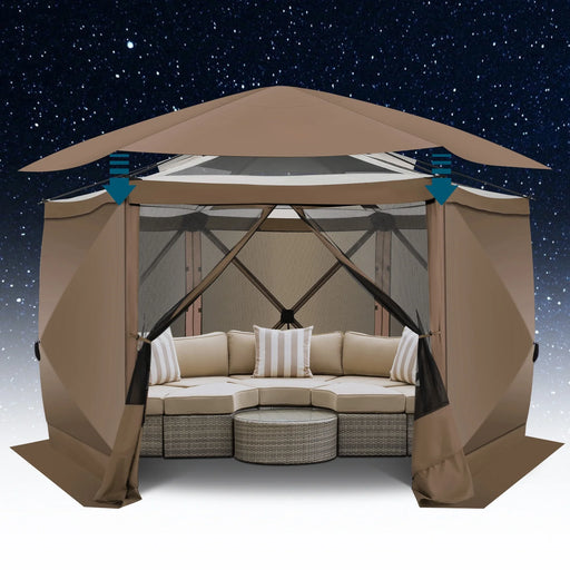 Pop up Gazebo Screen Tent Screen House for Camping,12X12 Starry Sky Gazebo with Removable Roof, Outdoor Screened Gazebo with Sidewalls, Portable Hub Tent with Carry Bag and Ground Stakes,Brown