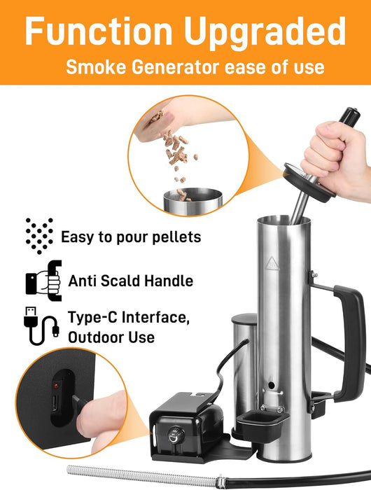 2026 Advanced Cold Smoke Generator, Tube for Pellet Smoker Upgrade, Smoker Attachment for Gas Grilling, Portable Cordless Electric, Hot or Cold Smoking: Fits Weber, Traeger, Pit Boss, East Oak Ect...