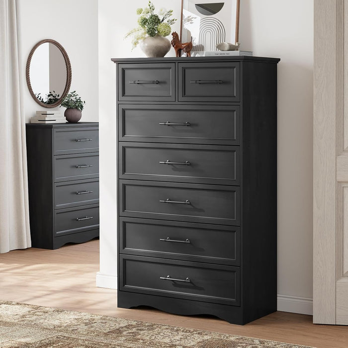 Black 7 Drawer Dresser for Bedroom, 52" Tall Chest of Drawers