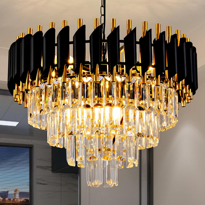 Crystal Chandelier Twenty Inch Round Goldtone Pendant