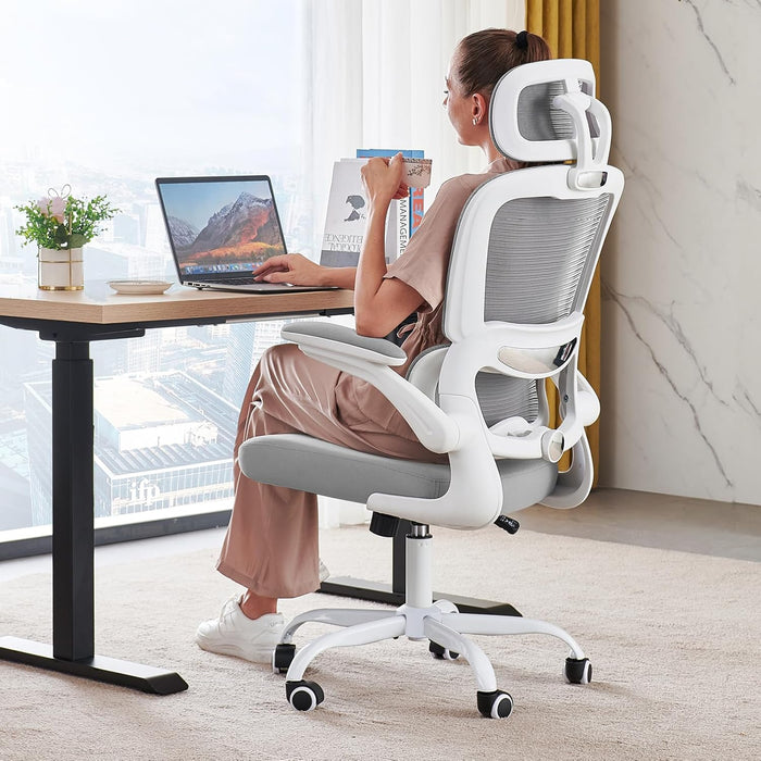 Ergonomic Office Chair Height Adjustable White Backrest