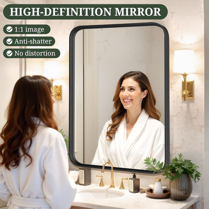 Bathroom Mirror 40X30 Inch Black Metal Frame Rectangle Vanity Mirror