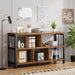Low Book Shelf, Industrial Horizontal Bookcase, Rustic Brown, 47 Inch | Farmhouse 3 Tier Open Bookshelf, Long Wide 5 Cube Storage Organizer, Wood Metal Cubby Bookcase for Bedroom Living Office
