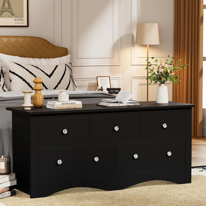 Black Five Drawer Dresser With PremiumSolidWoodFinish