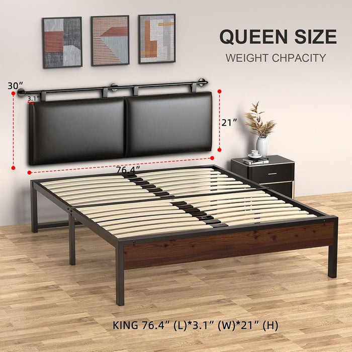 King Size Headboard Wall Mount Headboard, PU Leather Head Board Only Black Hanging Head Boards, Industrial Pipe Modern Bed Backboard for Bedroom (Black, King)
