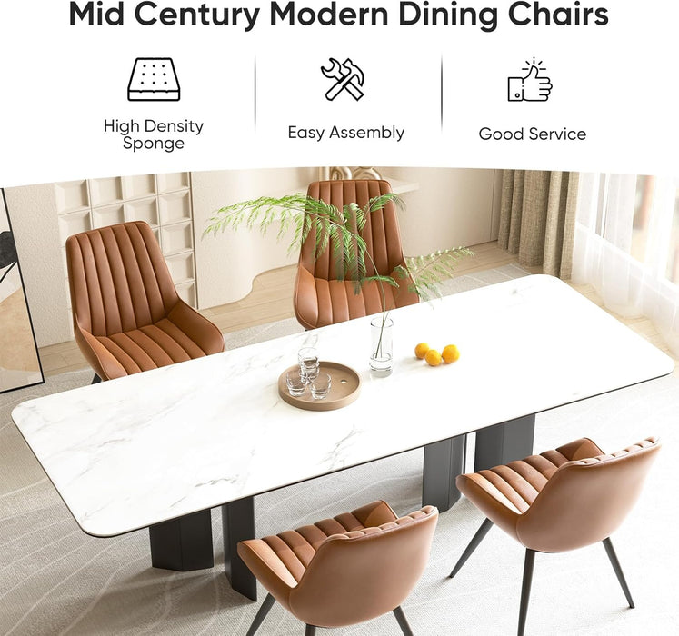 Modern Dining Chairs Set of 4, Comfy Dining Room Chairs with Thick Cushions, Upholstered Fabric Kitchen Side Chairs with Metal Legs, Brown