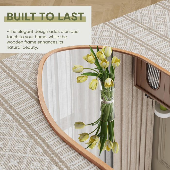 Full Length Mirror, Oversized Floor Mirror with Solid Wood Frame, Large Standing Mirror for Bedroom Living Room, Wood Art Style, Light Walnut, 74" L X 32" W