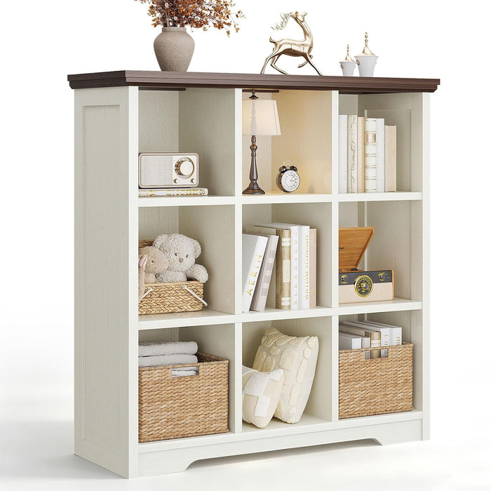 9 Cube Organizer Bookcase, Cube Shelf with Storage, Walnut + White