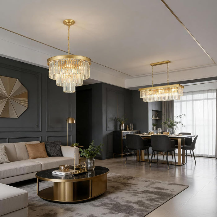 Luxurious Gold Crystal Chandelier Dining Room Tiered