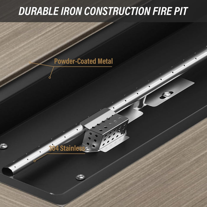 Full 4 Pieces Patio Furniture Set with 41” Propane Fire Pit Table, Outdoor Conversation Set with Swivel Glider Outdoor Chair Set of 2 and Rattan Sofa for Deck Backyard