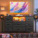 Black Dresser for Bedroom with LED Lights & Charging Station,  for Bedroom with 8 Drawer for 55 Inch TV, Fabric Dressers & Chests of Drawers with Open Shelves for Hallway Entryway