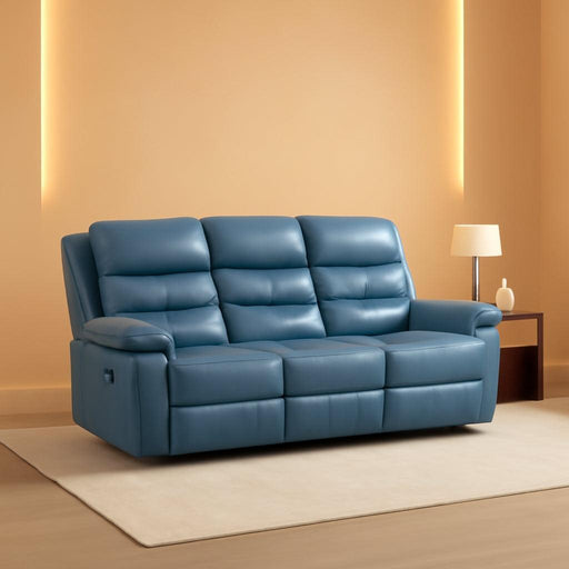 86.5" W Mnul Reclining Sof, Top Grin Lether Mtch Reclining Sof, Home Theter Seting, Wll Hugger Recliner Couch, Mnul Double Recliner RV Couch for Living Room, Blue